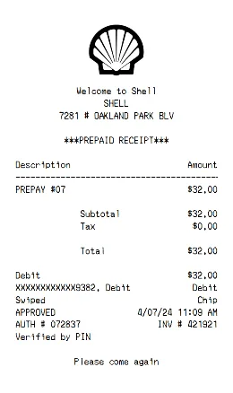 Shell receipt