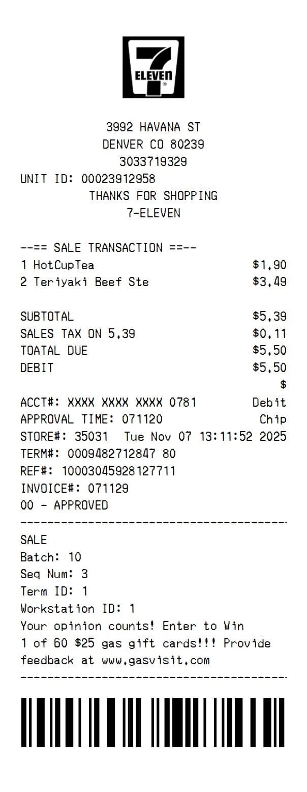 7-Eleven Receipt